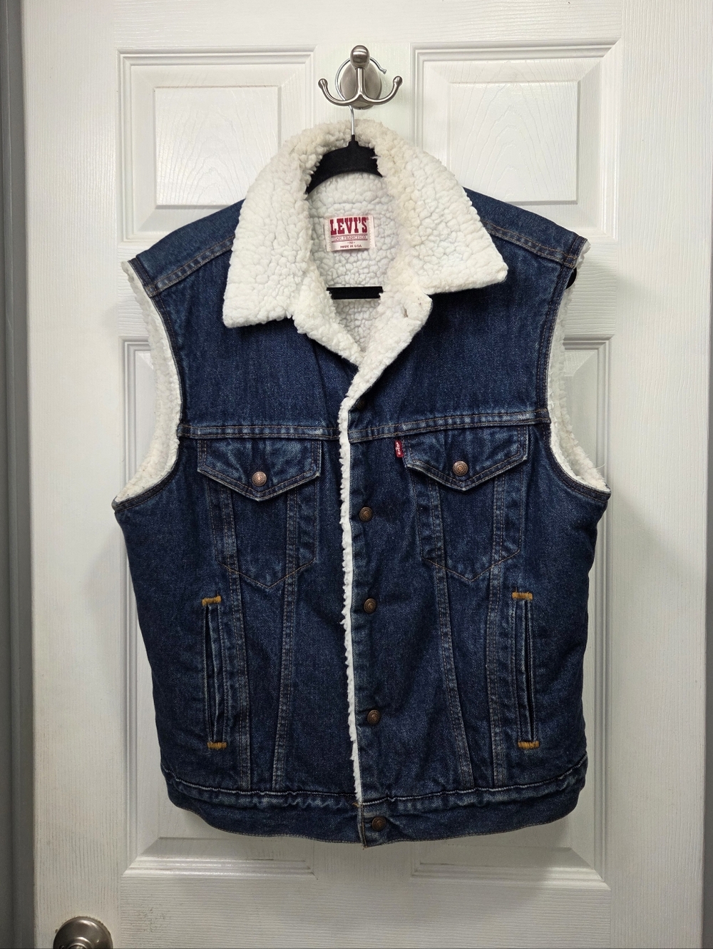 Levi's Vtg Denim Sherpa Lined Trucker Vest Western Grunge Workwear Outdoors Med.